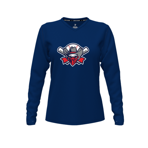 [CUS-DFW-TEES-CMF-VNK-LSL-NVY-FYXS-LOGO1] Comfort T-Shirt (Female Youth XS, Navy, V Neck, Logo 1, Long Sleeve)