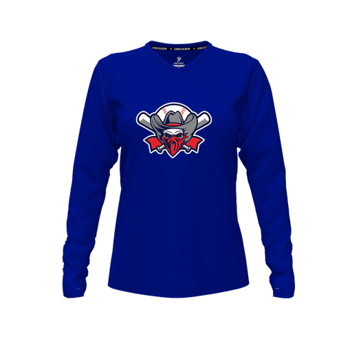 [CUS-DFW-TEES-CMF-VNK-LSL-RYL-FYXS-LOGO1] Comfort T-Shirt (Female Youth XS, Royal, V Neck, Logo 1, Long Sleeve)