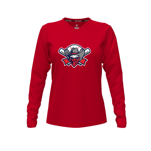 [FTLVCFRD-FYXS-LOGO1] Decker Comfort T-Shirt (Female Youth XS, Red, V Neck, Logo 1, Long Sleeve)