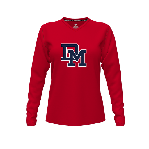 [FTLVCFRD-FYXS-LOGO2] Decker Comfort T-Shirt (Female Youth XS, Red, V Neck, Logo 2, Long Sleeve)