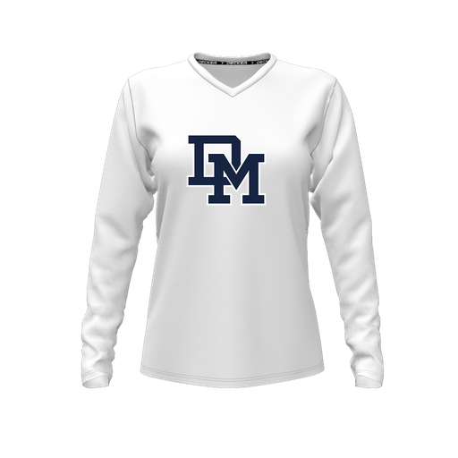 [CUS-DFW-TEES-PER-VNK-LSL-WHT-FYXS-LOGO2] Performance T-Shirt (Female Youth XS, White, V Neck, Logo 2, Long Sleeve)