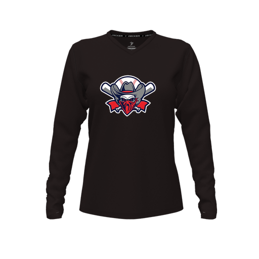 [CUS-DFW-TEES-PER-VNK-LSL-BLK-FYXS-LOGO1] Performance T-Shirt (Female Youth XS, Black, V Neck, Logo 1, Long Sleeve)