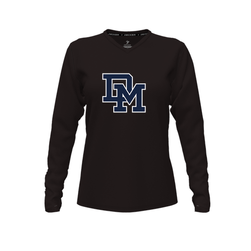 [CUS-DFW-TEES-PER-VNK-LSL-BLK-FYXS-LOGO2] Decker Performance T-Shirt (Female Youth XS, Black, V Neck, Logo 2, Long Sleeve)