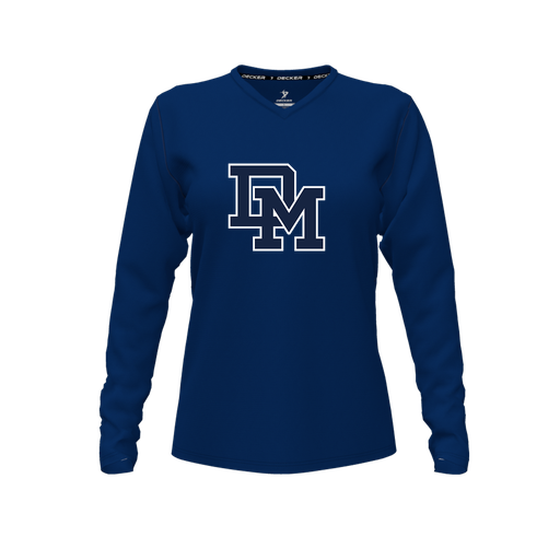 [CUS-DFW-TEES-PER-VNK-LSL-NVY-FYXS-LOGO2] Decker Performance T-Shirt (Female Youth XS, Navy, V Neck, Logo 2, Long Sleeve)