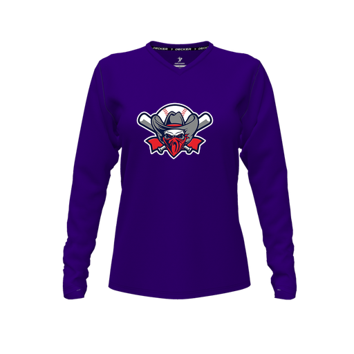 [FTLVPTPP-FYXS-LOGO1] Decker Performance T-Shirt (Female Youth XS, Purple, V Neck, Logo 1, Long Sleeve)